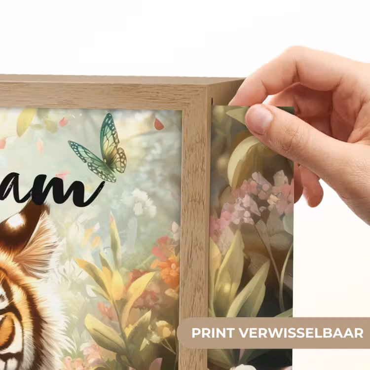 Tijger - Bloemen - Jungle - Dieren Light Box met batterij (Wandlamp kind) middel -USP_websiteprintNL