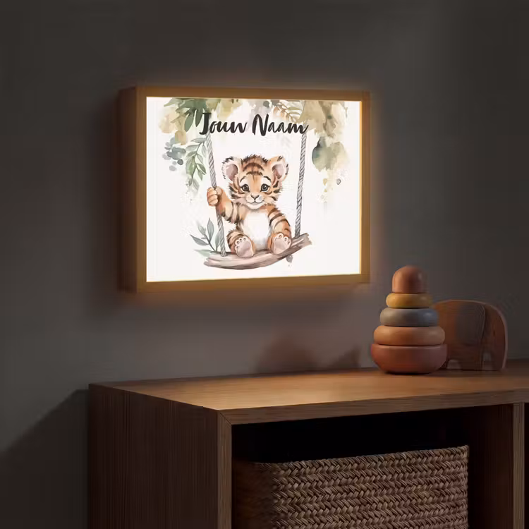 Tijger - Dier - Kinderen - Jungle Light Box met batterij (Wandlamp kind) middel -sfeer5_kind