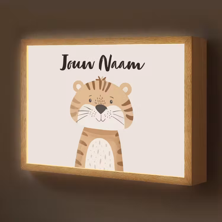 Tijger - Wilde dieren - Pastel Light Box met batterij (Wandlamp kind) middel -z3d_website