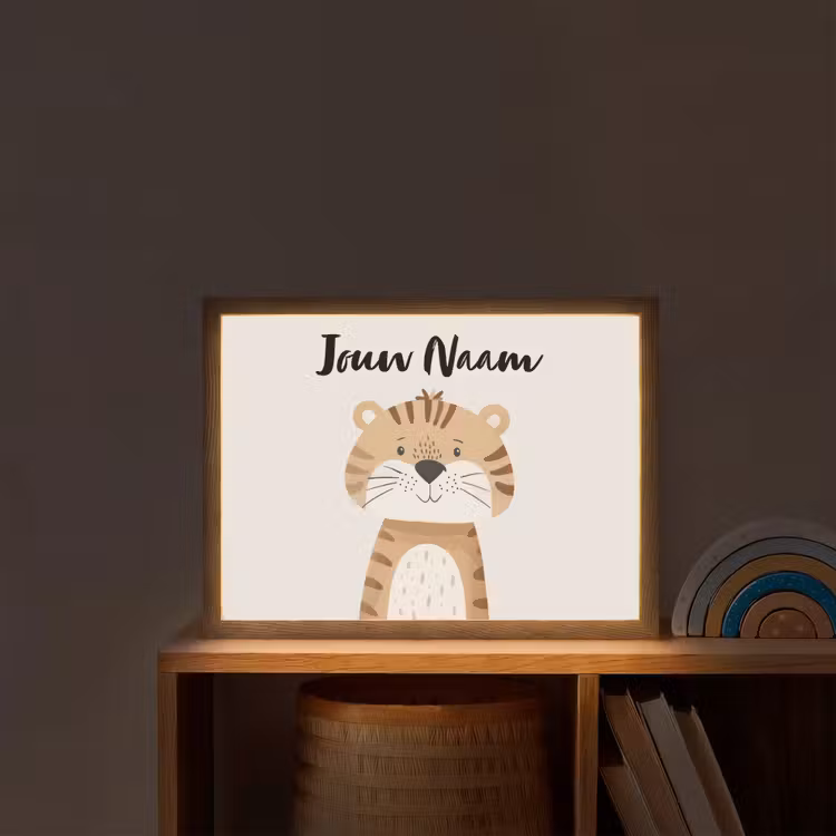 Tijger - Wilde dieren - Pastel Light Box met batterij (Wandlamp kind) middel -sfeer1_kind