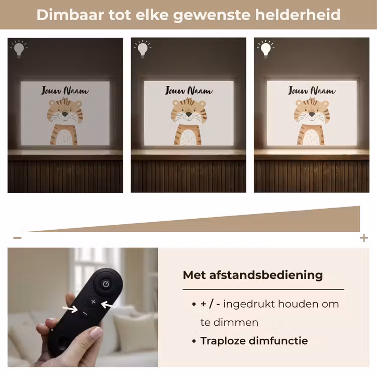 Tijger - Wilde dieren - Pastel Light Box met batterij (Wandlamp kind) middel -USP_dimbaarNL