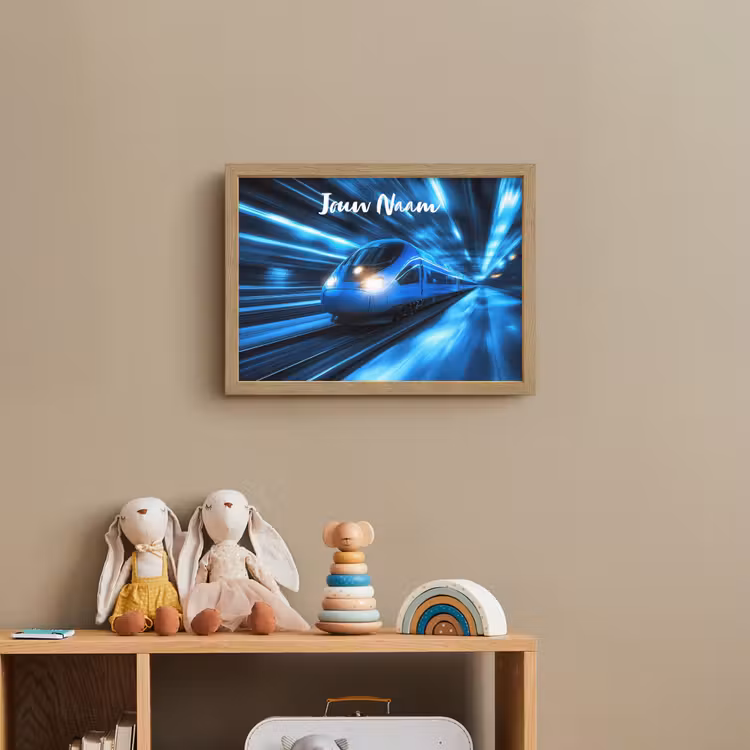 Trein - Blauw - Neon Light Box met batterij (Wandlamp kind) middel -sfeer2_kind