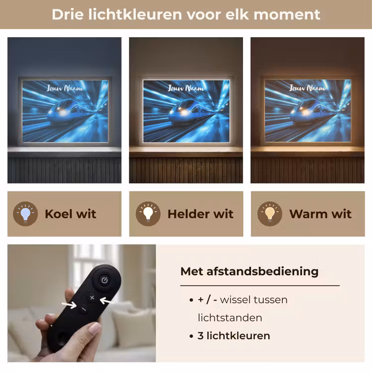 Trein - Blauw - Neon Light Box met batterij (Wandlamp kind) middel -USP_lichtkleurNL