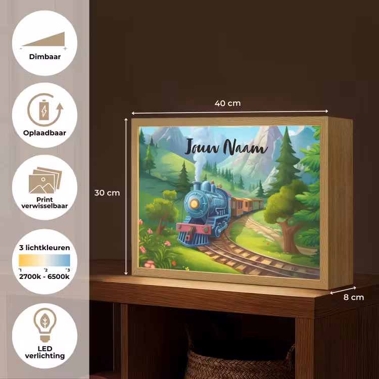 Trein - Bloemen - Kinderen - Natuur Light Box met batterij (Wandlamp kind) middel -USP_websiteoverzichtNL