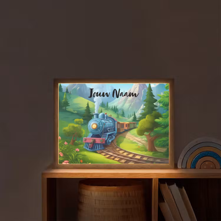 Trein - Bloemen - Kinderen - Natuur Light Box met batterij (Wandlamp kind) middel -sfeer1_kind