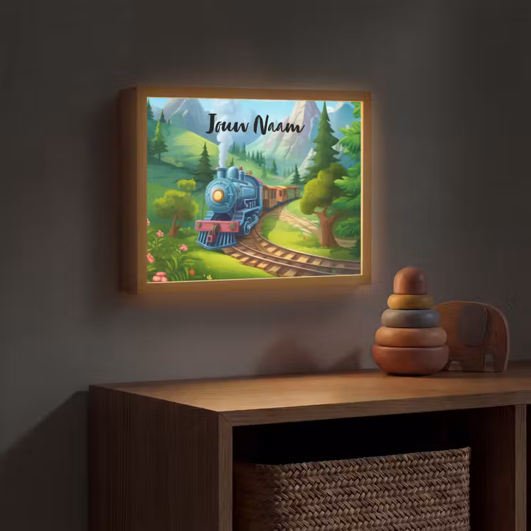 Trein - Bloemen - Kinderen - Natuur Light Box met batterij (Wandlamp kind) middel -sfeer5_kind