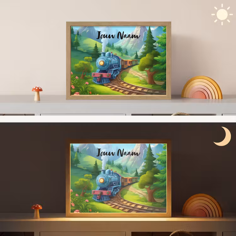 Trein - Bloemen - Kinderen - Natuur Light Box met batterij (Wandlamp kind) middel -sfeer3_kind