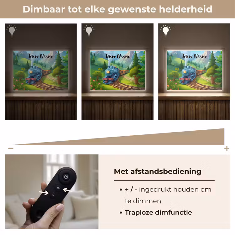 Trein - Bloemen - Kinderen - Natuur Light Box met batterij (Wandlamp kind) middel -USP_dimbaarNL