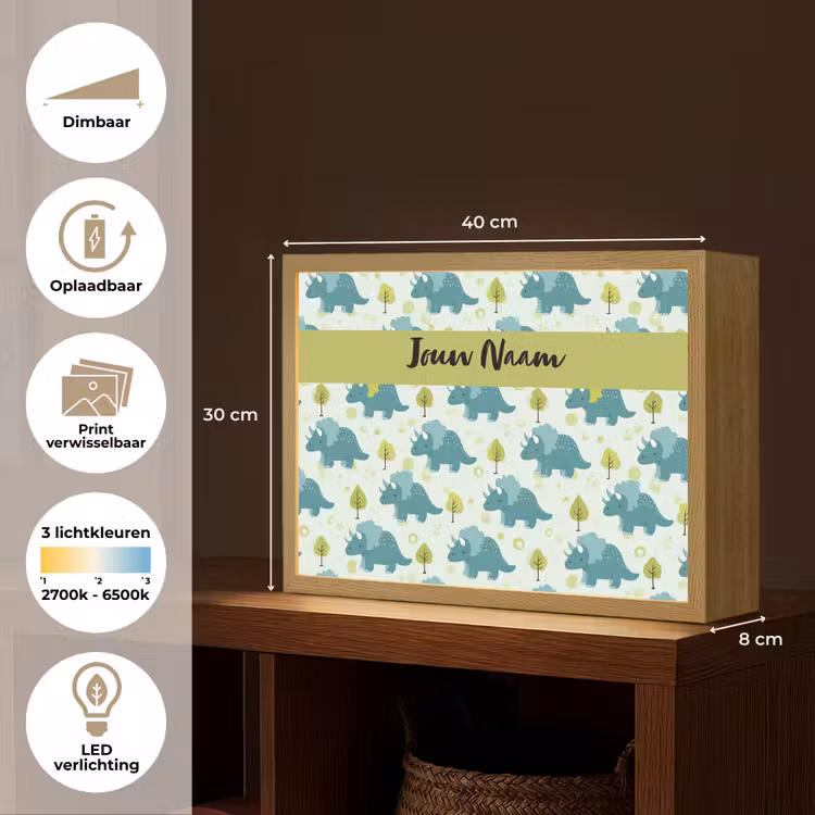 Triceratop - Dino - Stippen - Boompjes Light Box met batterij (Wandlamp kind) middel -USP_websiteoverzichtNL