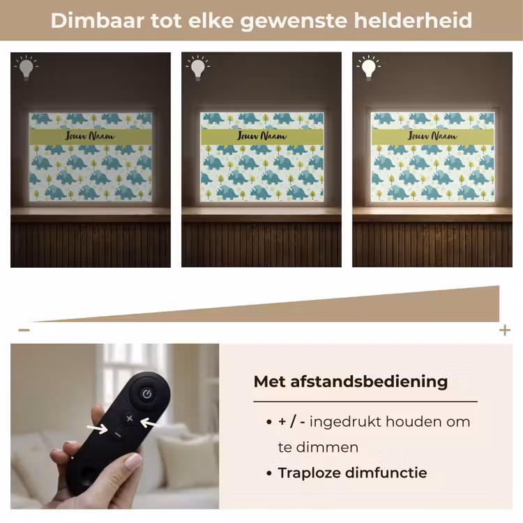 Triceratop - Dino - Stippen - Boompjes Light Box met batterij (Wandlamp kind) middel -USP_dimbaarNL