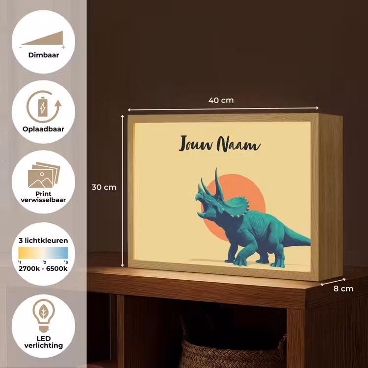 Triceratops - Hoorns - Cirkel - Oranje Light Box met batterij (Wandlamp kind) middel -USP_websiteoverzichtNL