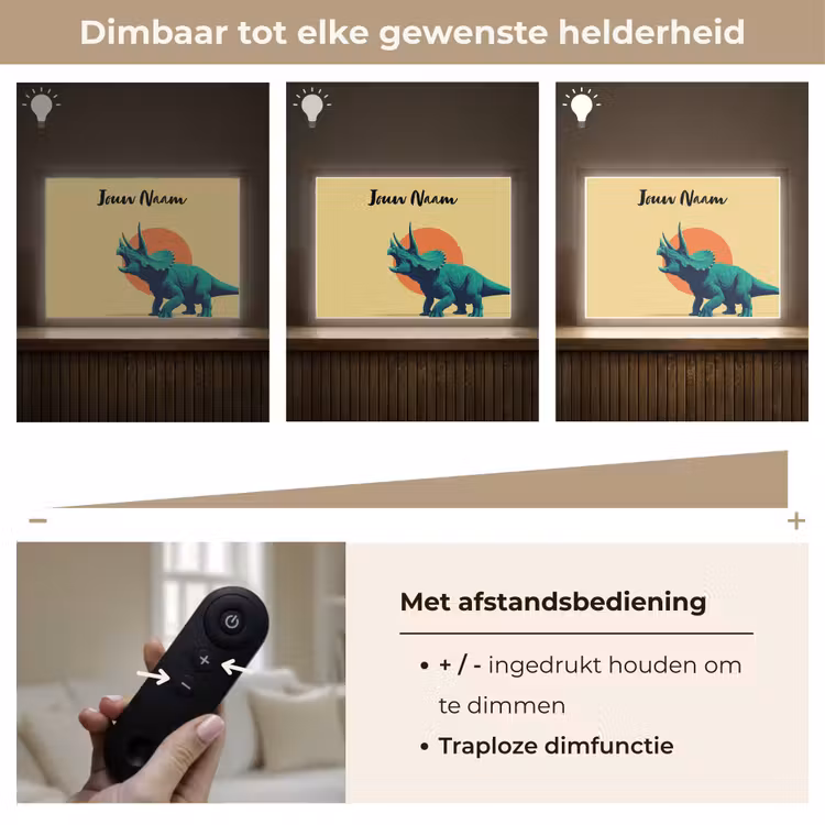 Triceratops - Hoorns - Cirkel - Oranje Light Box met batterij (Wandlamp kind) middel -USP_dimbaarNL