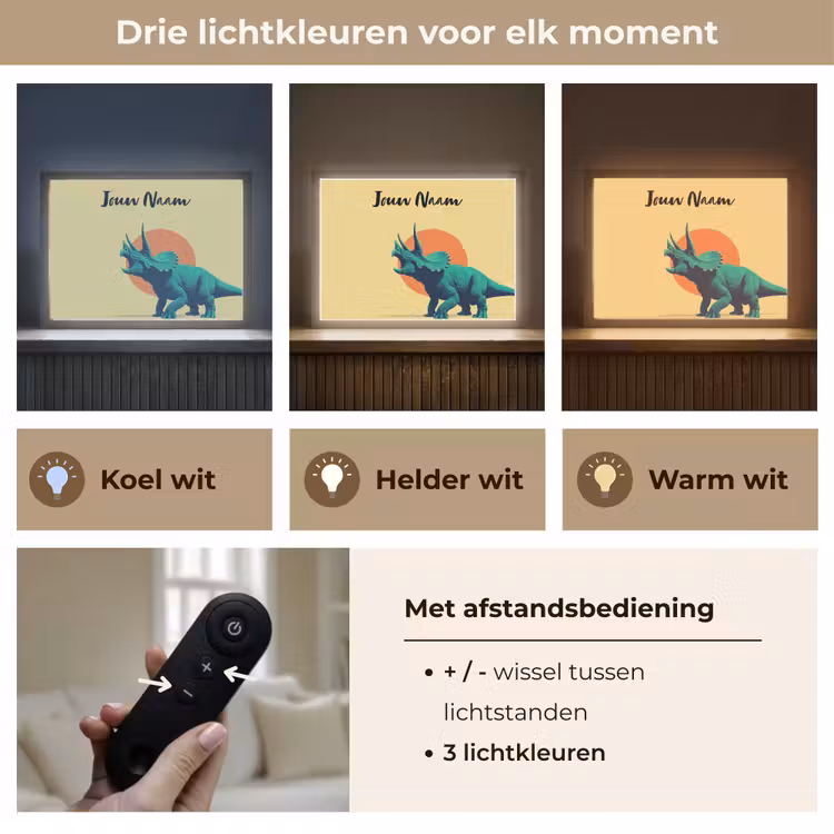 Triceratops - Hoorns - Cirkel - Oranje Light Box met batterij (Wandlamp kind) middel -USP_lichtkleurNL