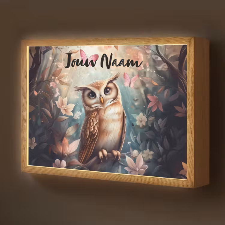 Uil - Bos - Bloemen - Vlinders Light Box met batterij (Wandlamp kind) middel -z3d_website