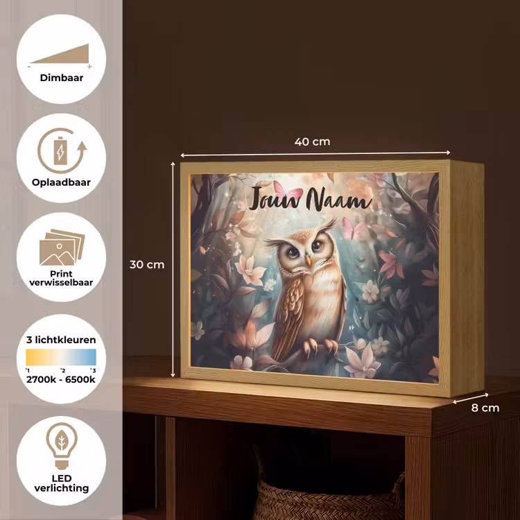 Uil - Bos - Bloemen - Vlinders Light Box met batterij (Wandlamp kind) middel -USP_websiteoverzichtNL