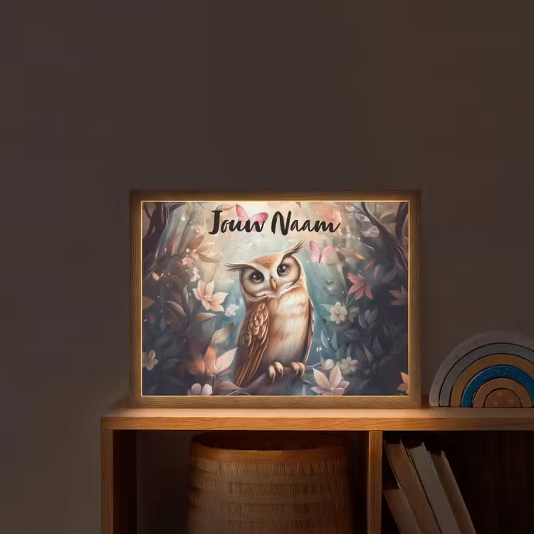 Uil - Bos - Bloemen - Vlinders Light Box met batterij (Wandlamp kind) middel -sfeer1_kind