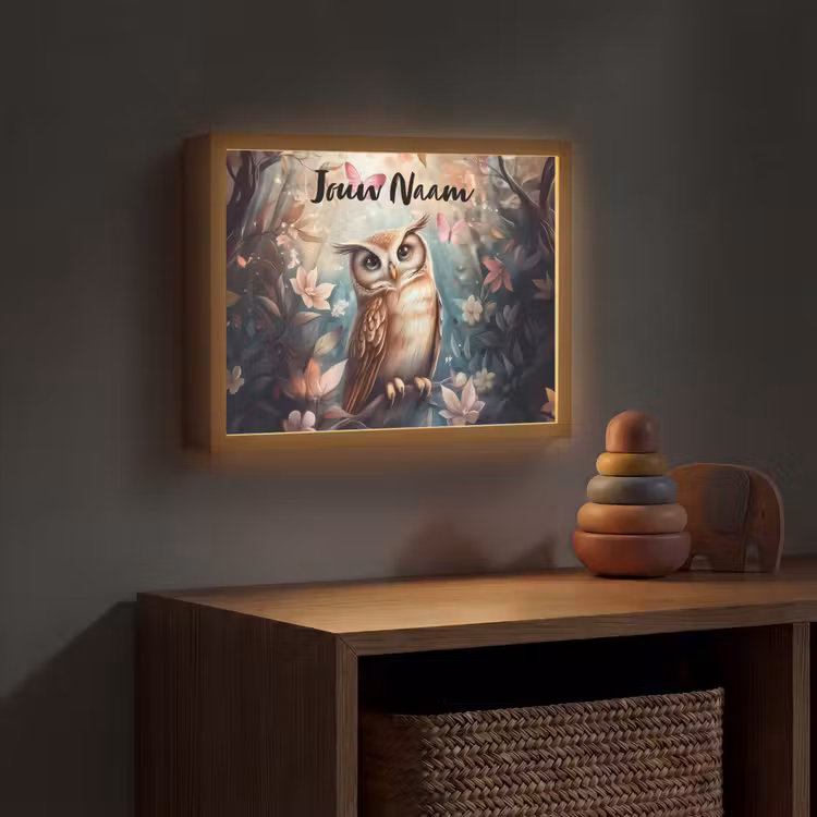 Uil - Bos - Bloemen - Vlinders Light Box met batterij (Wandlamp kind) middel -sfeer5_kind