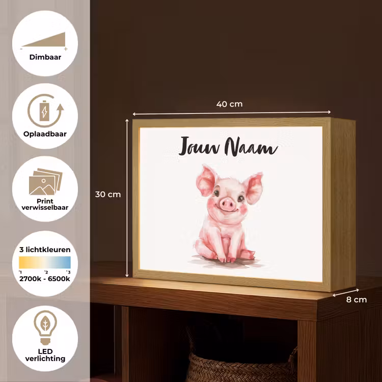 Varken - Roze - Baby dier - Boerderij dieren Light Box met batterij (Wandlamp kind) middel -USP_websiteoverzichtNL