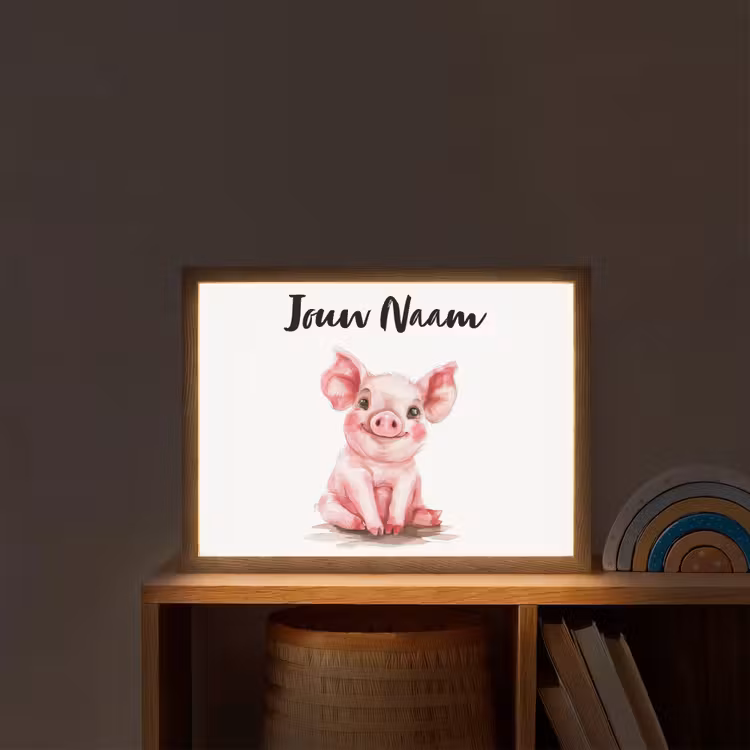 Varken - Roze - Baby dier - Boerderij dieren Light Box met batterij (Wandlamp kind) middel -sfeer1_kind