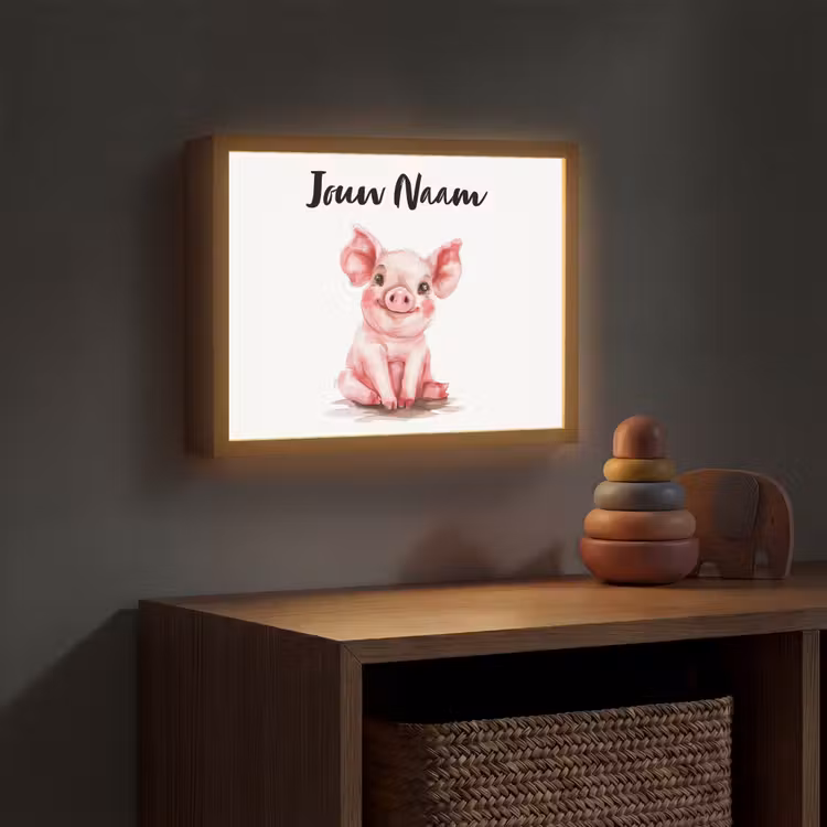 Varken - Roze - Baby dier - Boerderij dieren Light Box met batterij (Wandlamp kind) middel -sfeer5_kind