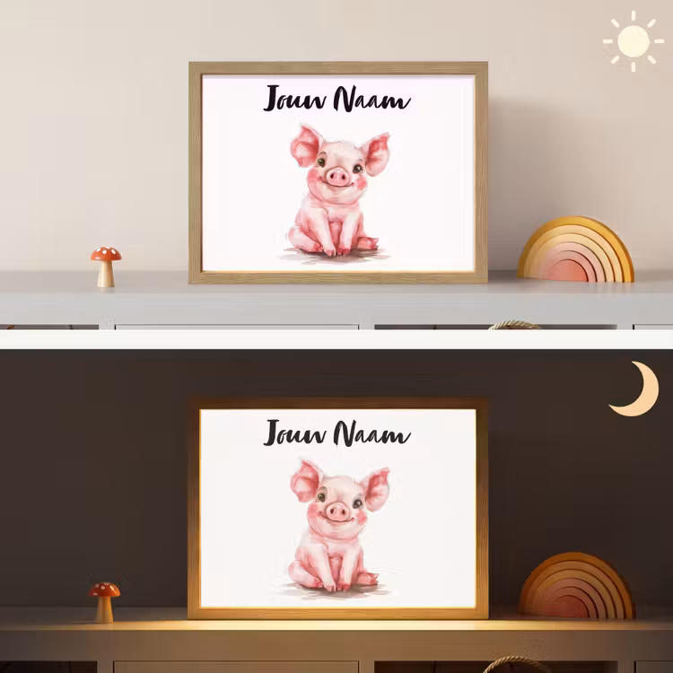 Varken - Roze - Baby dier - Boerderij dieren Light Box met batterij (Wandlamp kind) middel -sfeer3_kind