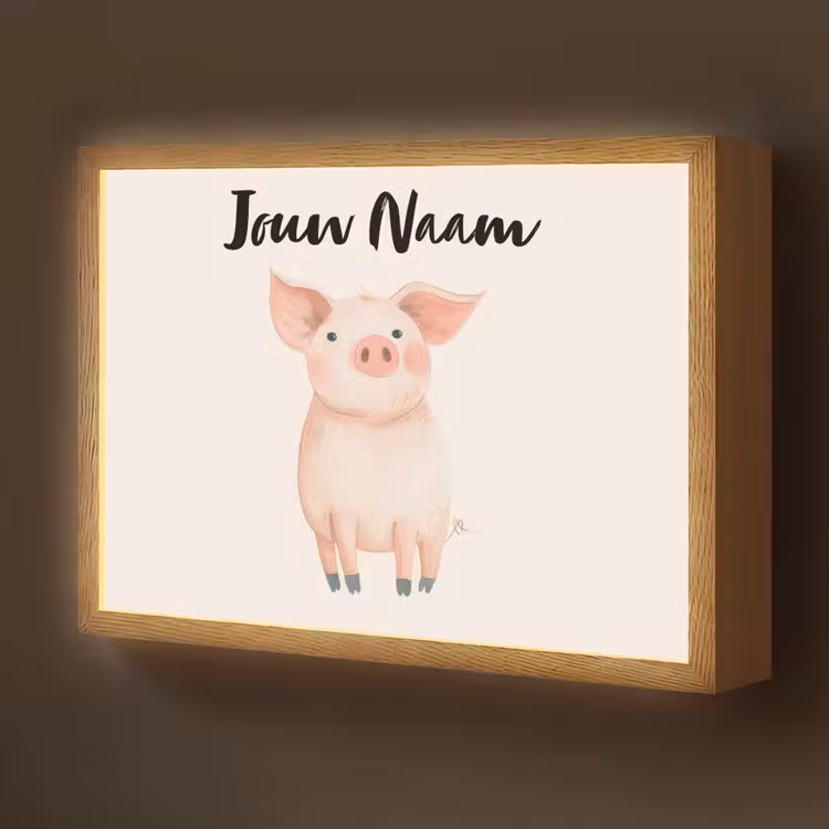 Varken - Roze - Dier - Pastel kleuren Light Box met batterij (Wandlamp kind) middel -z3d_website