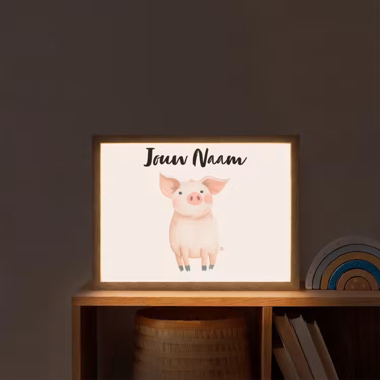 Varken - Roze - Dier - Pastel kleuren Light Box met batterij (Wandlamp kind) middel -sfeer1_kind
