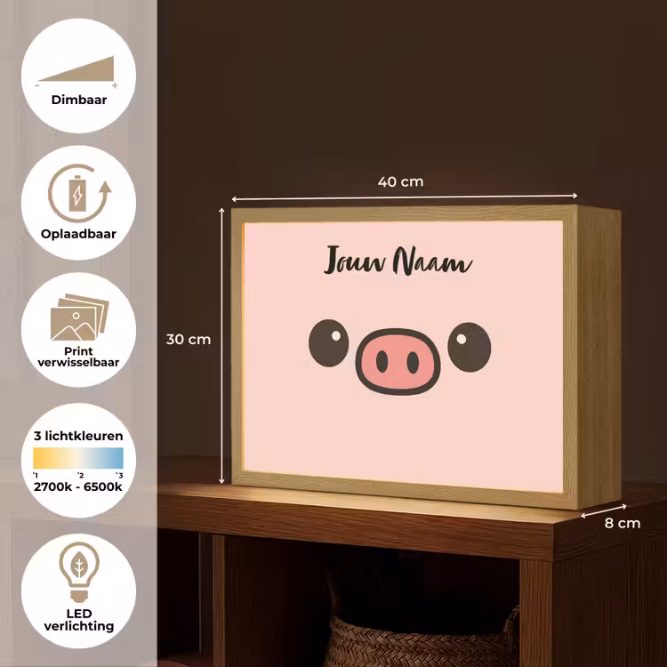 Varken - Roze - Minimalistisch Light Box met batterij (Wandlamp kind) middel -USP_websiteoverzichtNL