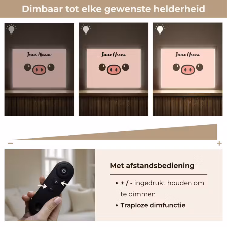 Varken - Roze - Minimalistisch Light Box met batterij (Wandlamp kind) middel -USP_dimbaarNL
