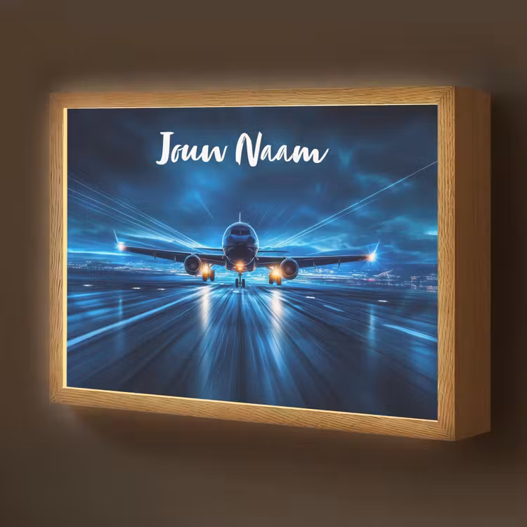 Vliegtuig - Blauw - Futuristisch Light Box met batterij (Wandlamp kind) middel -z3d_website