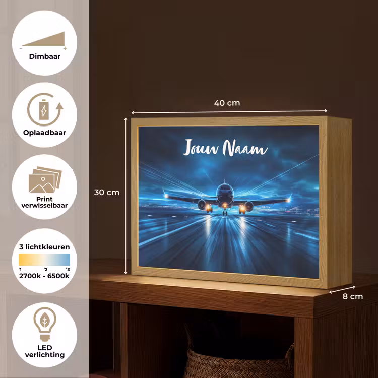 Vliegtuig - Blauw - Futuristisch Light Box met batterij (Wandlamp kind) middel -USP_websiteoverzichtNL