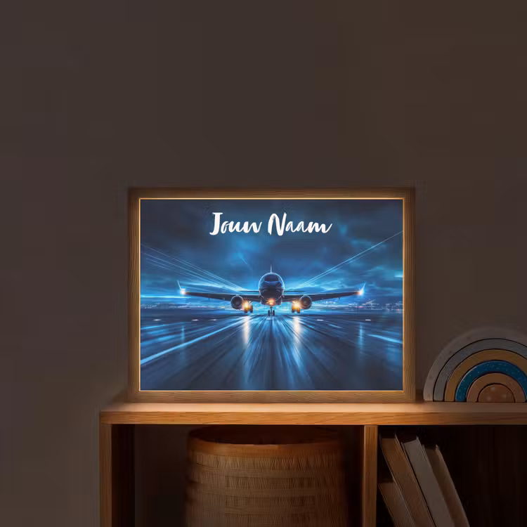 Vliegtuig - Blauw - Futuristisch Light Box met batterij (Wandlamp kind) middel -sfeer1_kind