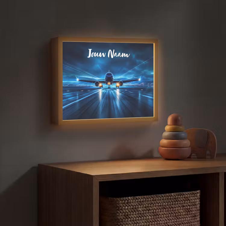 Vliegtuig - Blauw - Futuristisch Light Box met batterij (Wandlamp kind) middel -sfeer5_kind