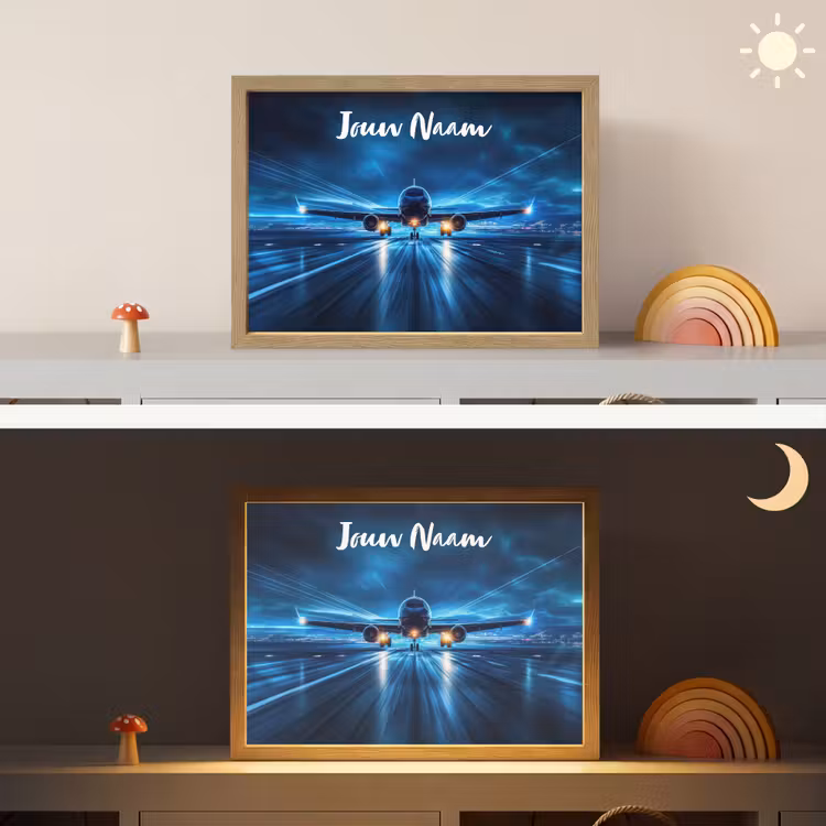 Vliegtuig - Blauw - Futuristisch Light Box met batterij (Wandlamp kind) middel -sfeer3_kind