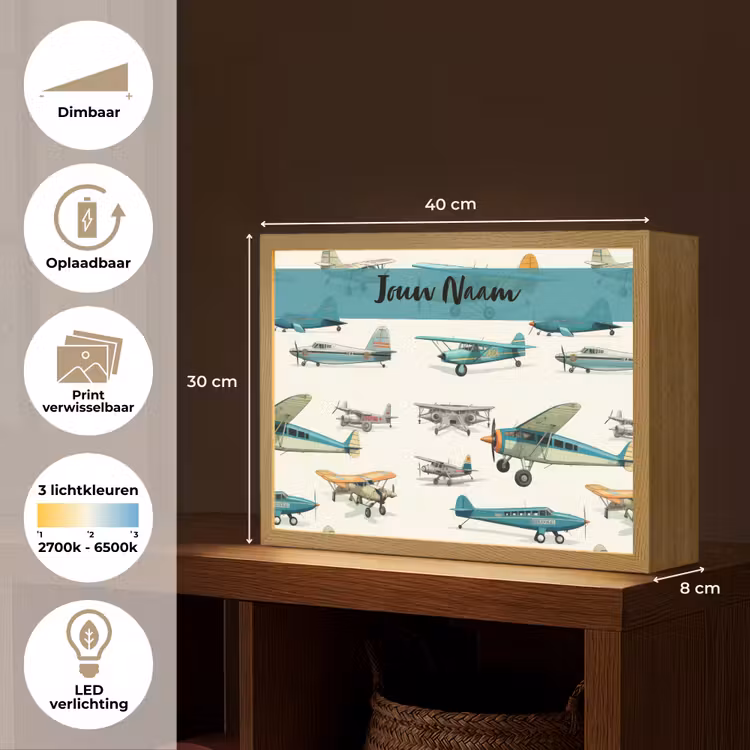 Vliegtuig - Blauw - Kinderen - Jongen - Oranje Light Box met batterij (Wandlamp kind) middel -USP_websiteoverzichtNL