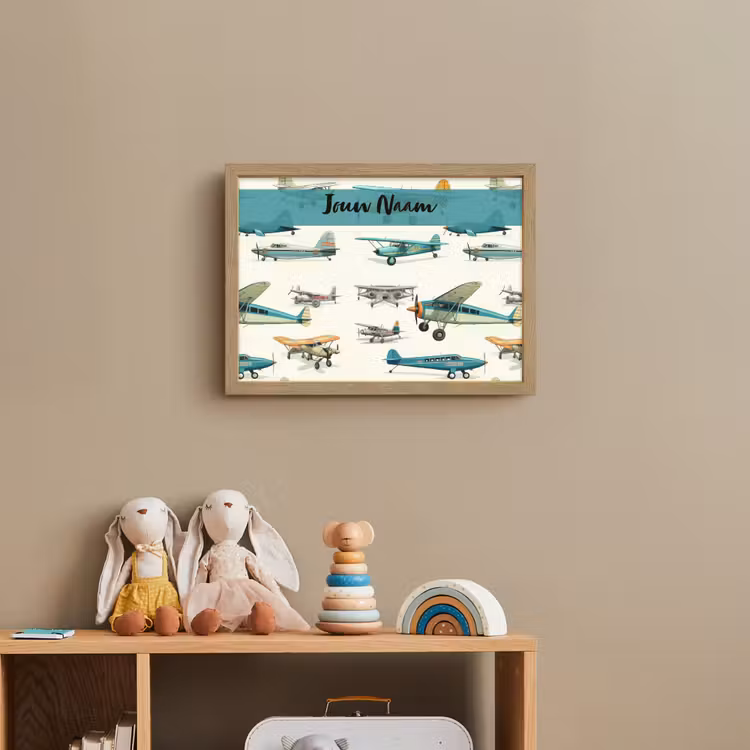 Vliegtuig - Blauw - Kinderen - Jongen - Oranje Light Box met batterij (Wandlamp kind) middel -sfeer2_kind