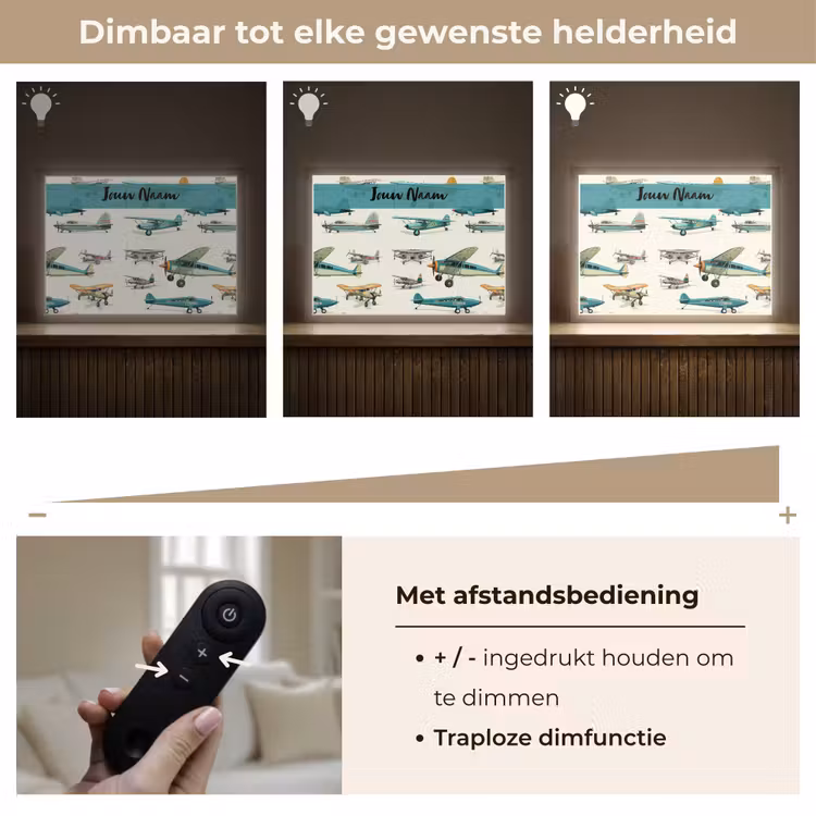 Vliegtuig - Blauw - Kinderen - Jongen - Oranje Light Box met batterij (Wandlamp kind) middel -USP_dimbaarNL