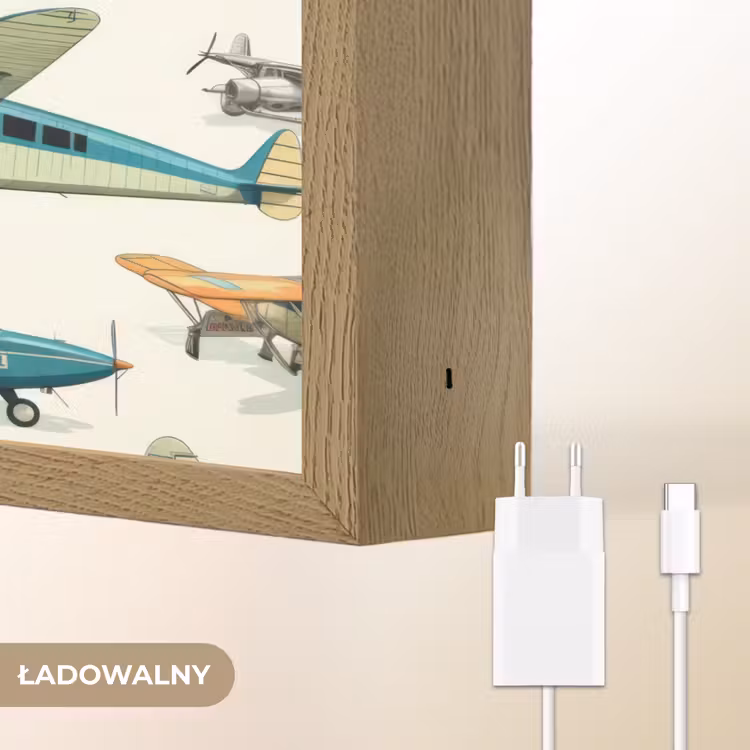 Vliegtuig - Blauw - Kinderen - Jongen - Oranje Light Box met batterij (Wandlamp kind) middel -USP_websiteoplaadbaarNL