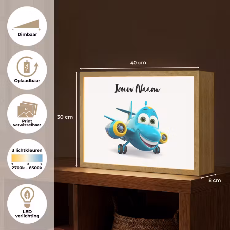 Vliegtuig - Blauw - Kinderen - Jongens Light Box met batterij (Wandlamp kind) middel -USP_websiteoverzichtNL