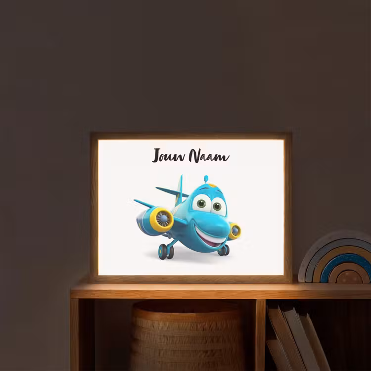 Vliegtuig - Blauw - Kinderen - Jongens Light Box met batterij (Wandlamp kind) middel -sfeer1_kind