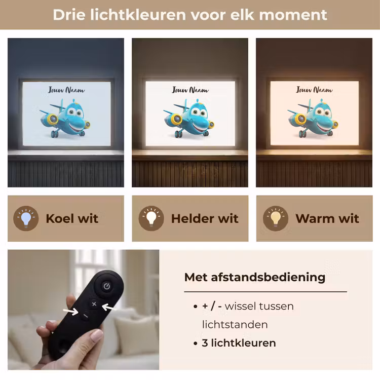 Vliegtuig - Blauw - Kinderen - Jongens Light Box met batterij (Wandlamp kind) middel -USP_lichtkleurNL