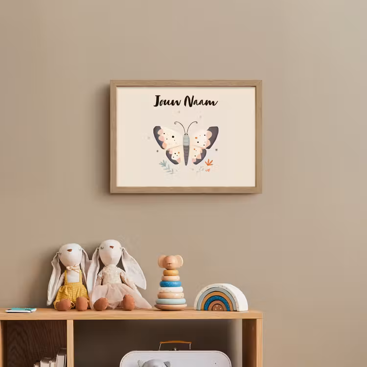 Vlinder - Vleugels - Bloemen - Beige Light Box met batterij (Wandlamp kind) middel -sfeer2_kind
