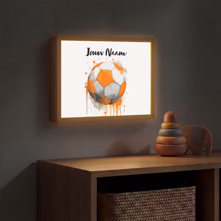 Voetbal - Abstract - Oranje - Verfspatten Light Box met batterij (Wandlamp kind) middel -sfeer5_kind