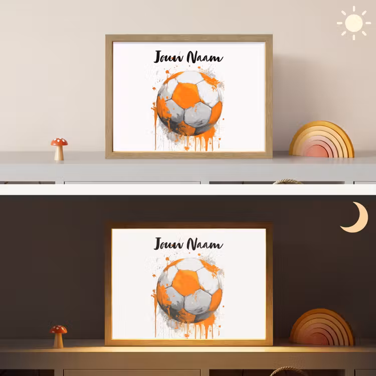 Voetbal - Abstract - Oranje - Verfspatten Light Box met batterij (Wandlamp kind) middel -sfeer3_kind