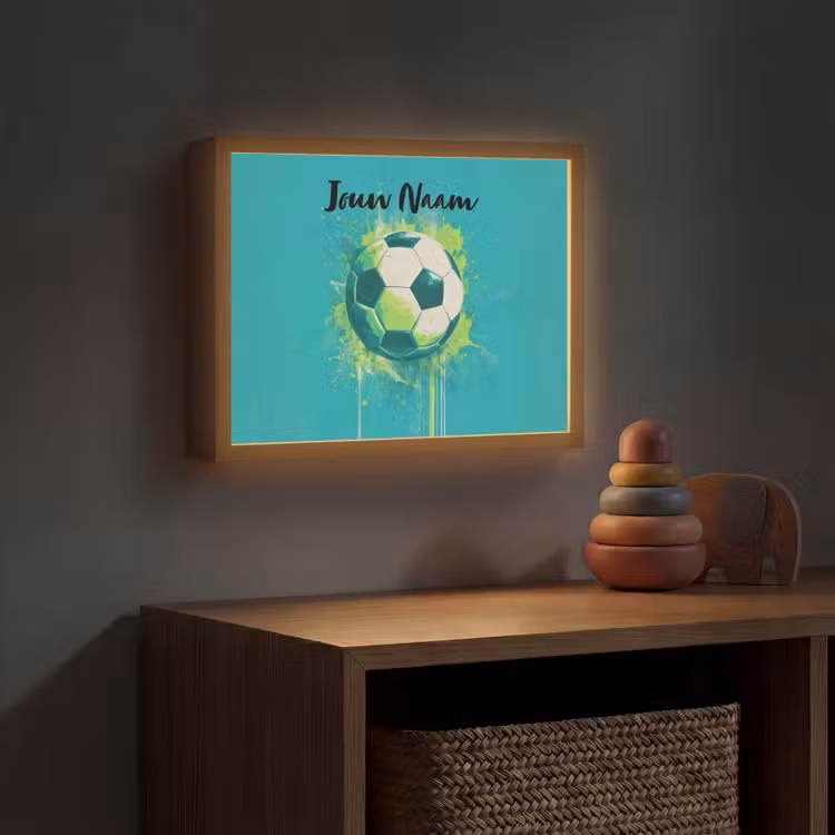 Voetbal - Abstract - Verfspatten - Groen Light Box met batterij (Wandlamp kind) middel -sfeer5_kind