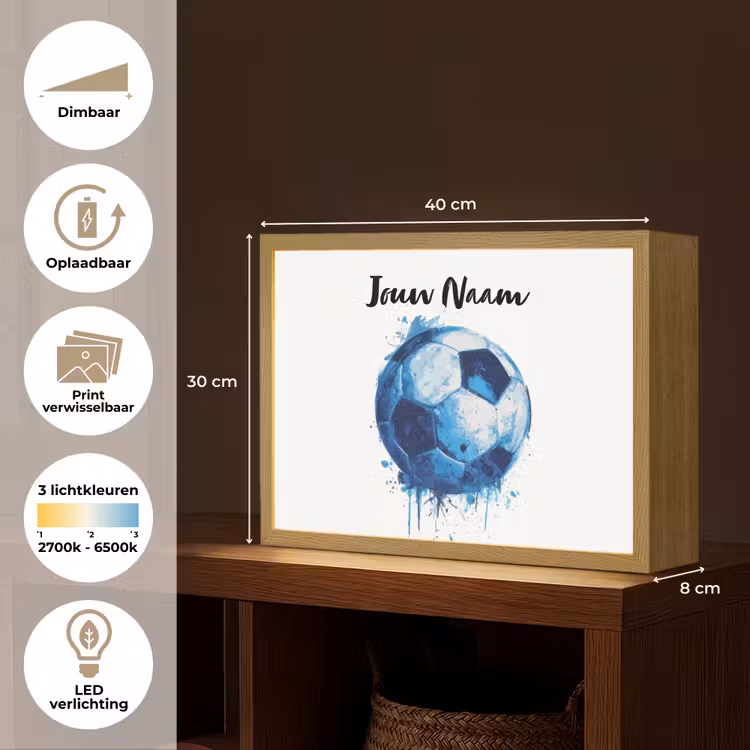 Voetbal - Blauw - Inkt - Spatten Light Box met batterij (Wandlamp kind) middel -USP_websiteoverzichtNL