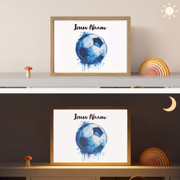 Voetbal - Blauw - Inkt - Spatten Light Box met batterij (Wandlamp kind) middel -sfeer3_kind