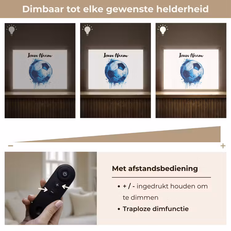 Voetbal - Blauw - Inkt - Spatten Light Box met batterij (Wandlamp kind) middel -USP_dimbaarNL