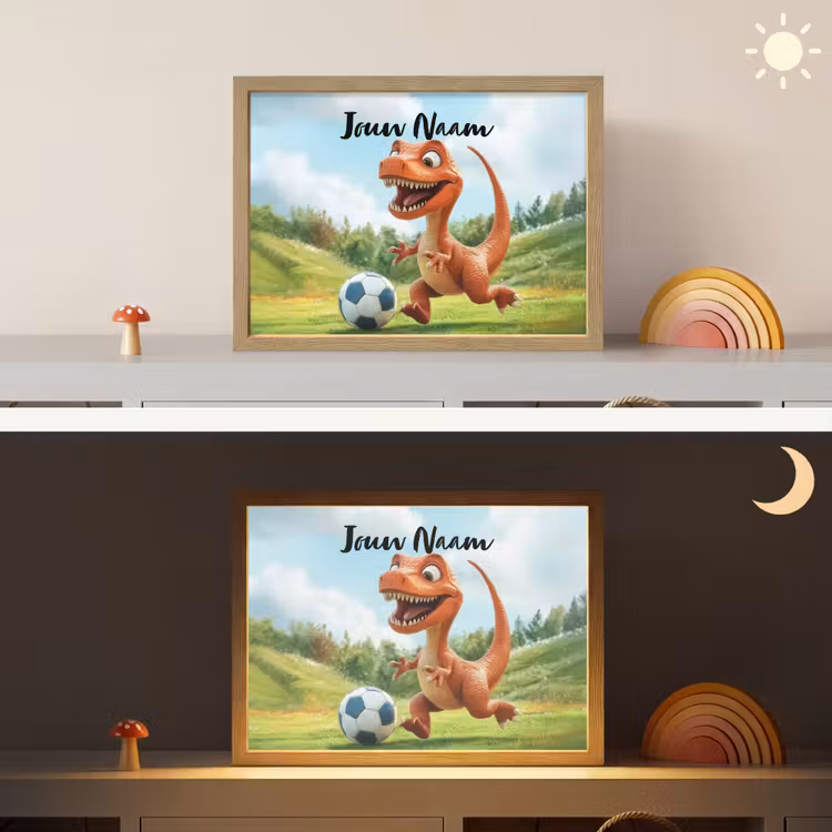Voetbal - Dino - Sport Light Box met batterij (Wandlamp kind) middel -sfeer3_kind