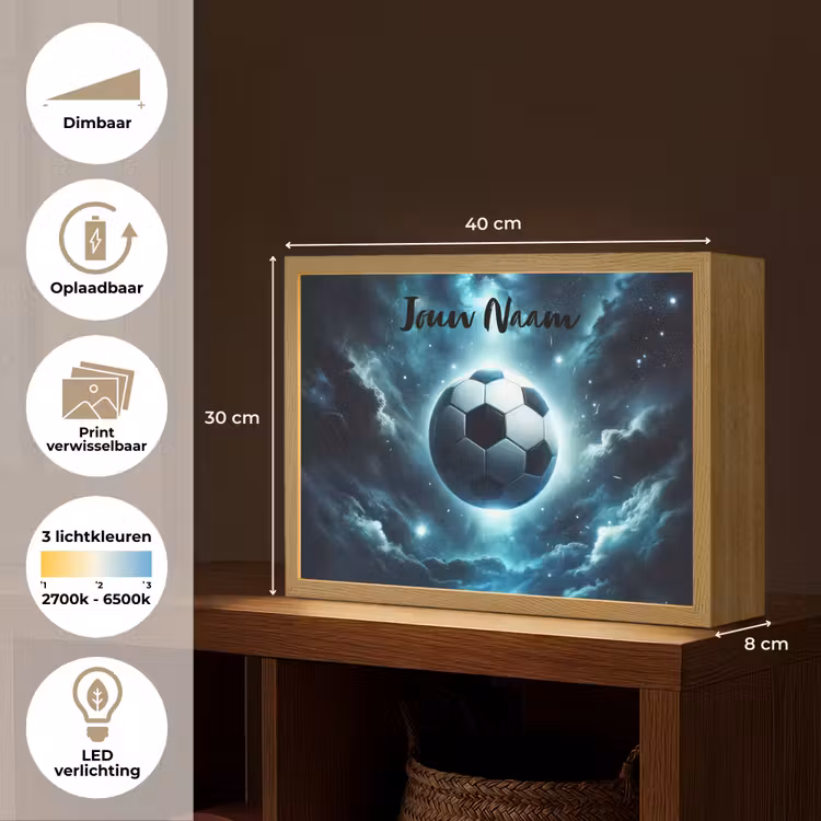 Voetbal - Galaxy - Ruimte - Sport - Blauw Light Box met batterij (Wandlamp kind) middel -USP_websiteoverzichtNL